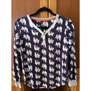 Cuddl Duds Women’s Pajama Top Holiday Llama Theme V-Neck Long Sleeve Size XS